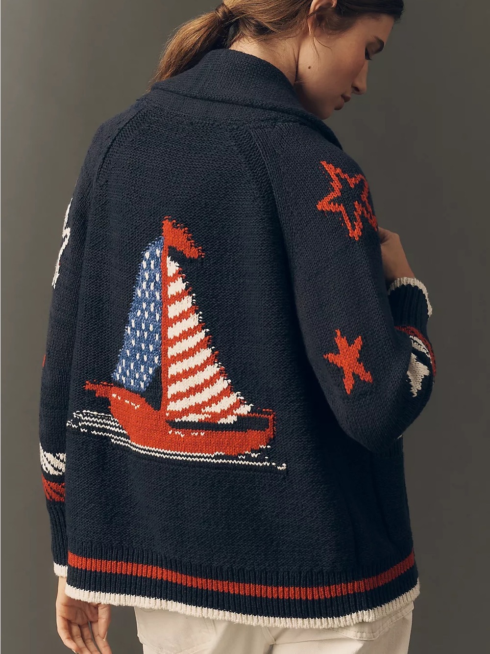 NWT Anthropologie Maeve Sailboat Cardigan in Navy Size XS